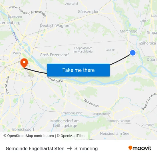 Gemeinde Engelhartstetten to Simmering map