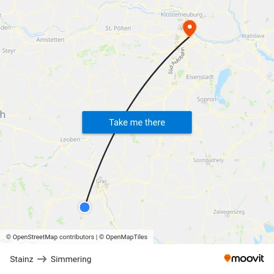 Stainz to Simmering map