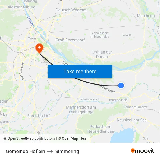 Gemeinde Höflein to Simmering map