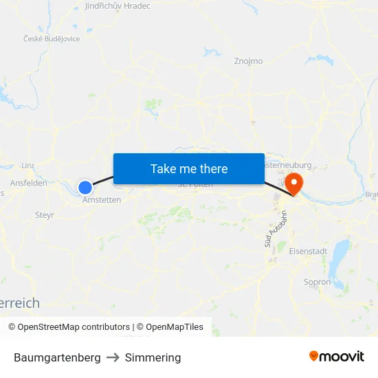 Baumgartenberg to Simmering map