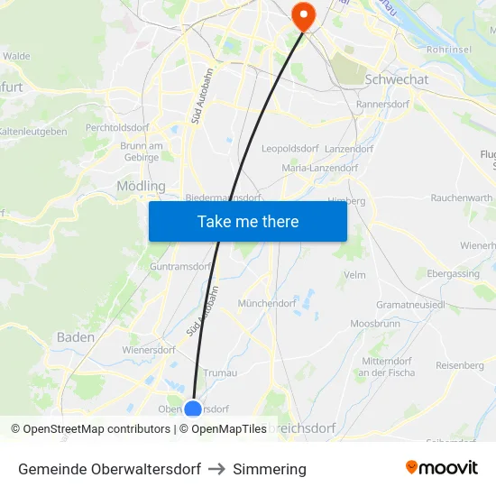 Gemeinde Oberwaltersdorf to Simmering map