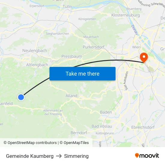 Gemeinde Kaumberg to Simmering map