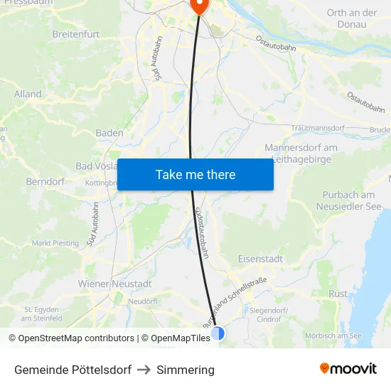Gemeinde Pöttelsdorf to Simmering map
