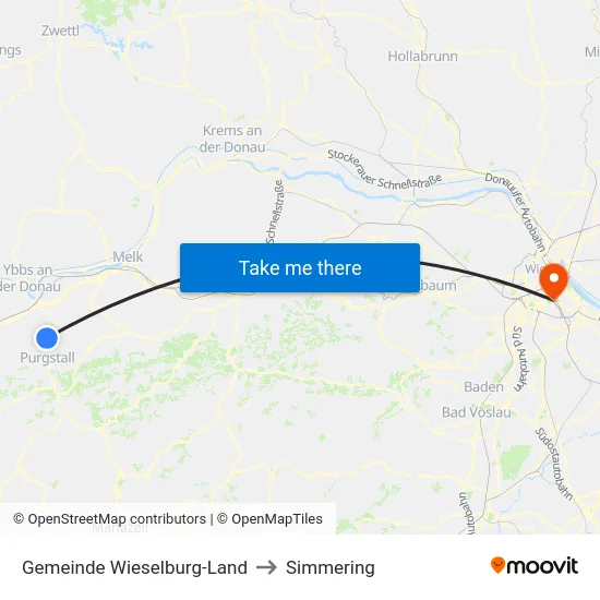 Gemeinde Wieselburg-Land to Simmering map