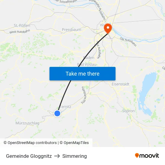 Gemeinde Gloggnitz to Simmering map