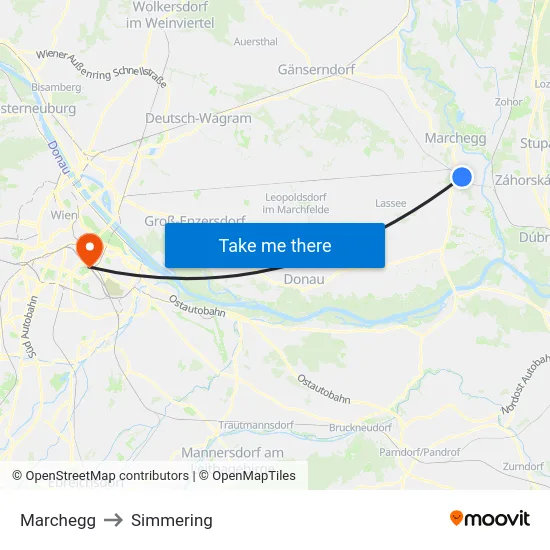 Marchegg to Simmering map