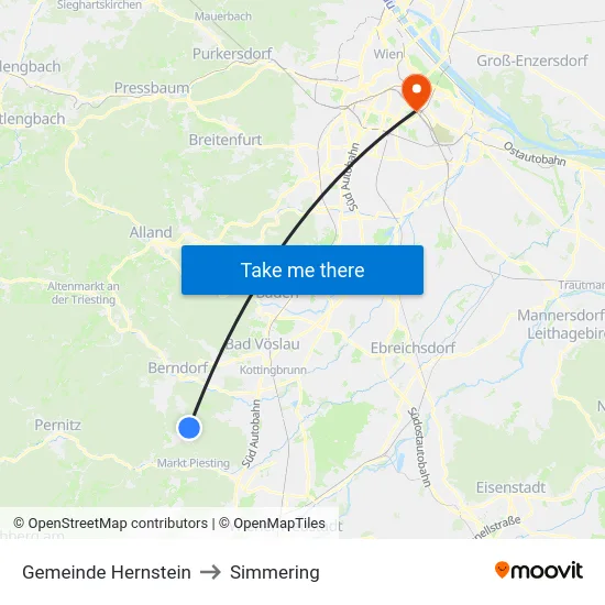 Gemeinde Hernstein to Simmering map