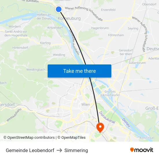 Gemeinde Leobendorf to Simmering map
