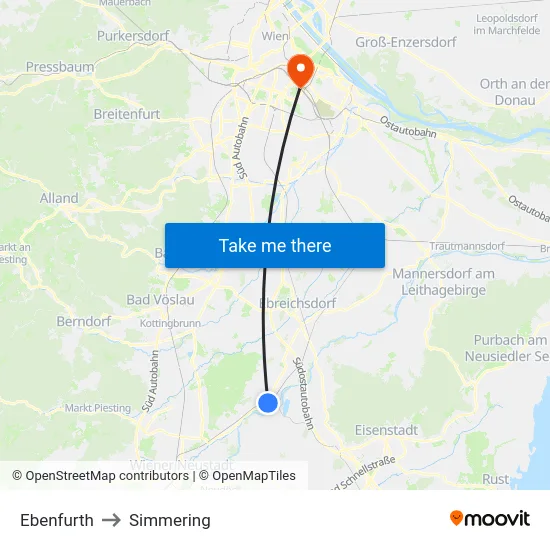 Ebenfurth to Simmering map