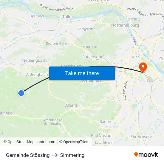 Gemeinde Stössing to Simmering map