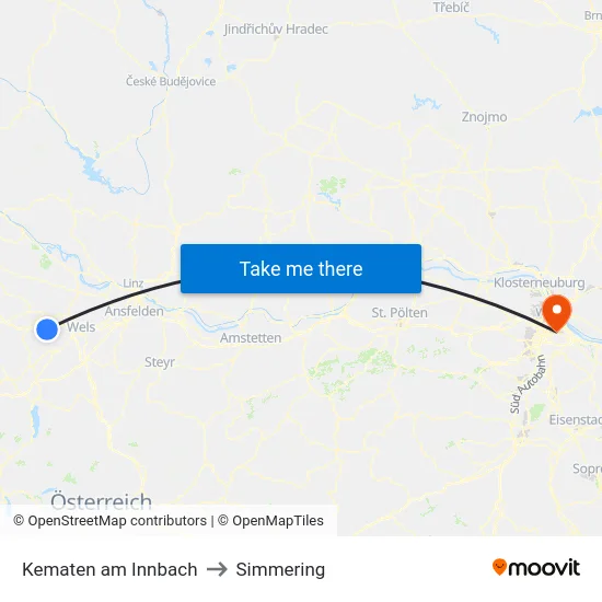 Kematen am Innbach to Simmering map