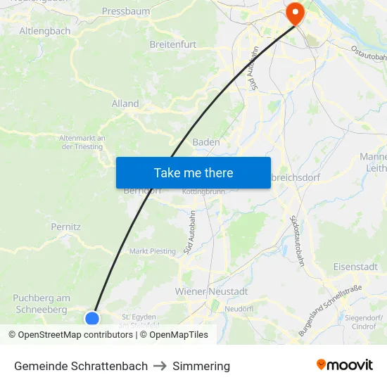 Gemeinde Schrattenbach to Simmering map