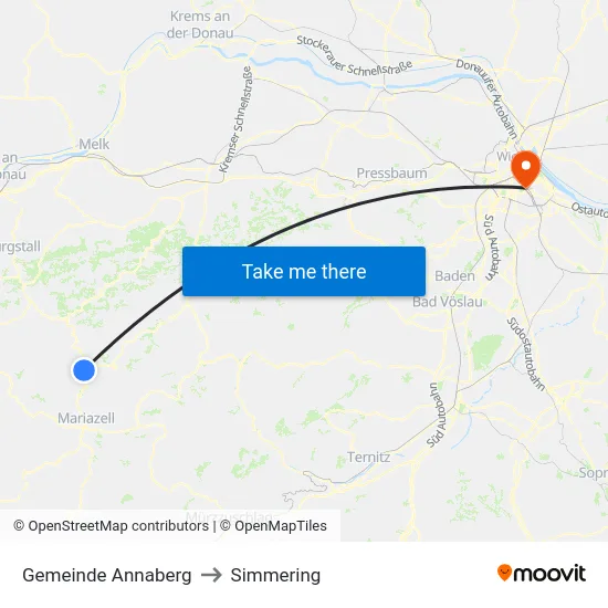 Gemeinde Annaberg to Simmering map