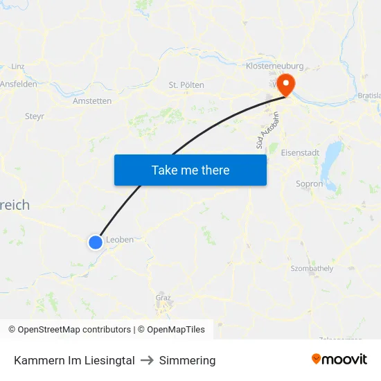 Kammern Im Liesingtal to Simmering map