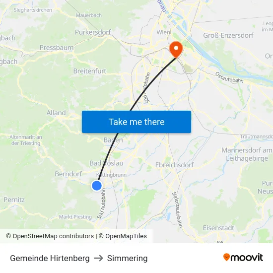 Gemeinde Hirtenberg to Simmering map