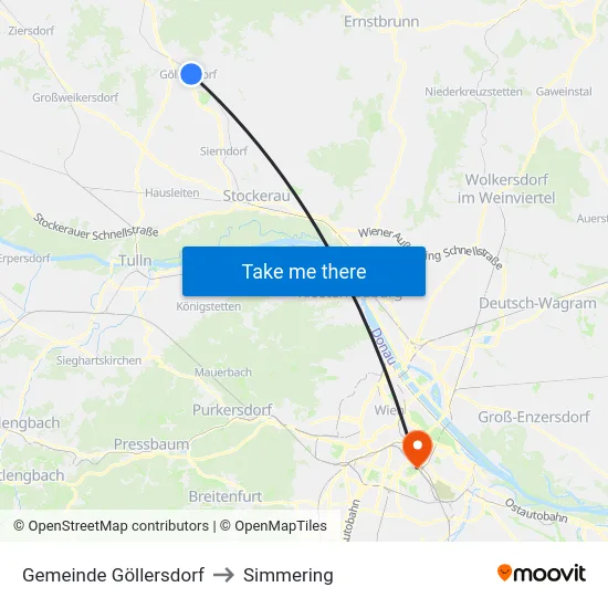 Gemeinde Göllersdorf to Simmering map