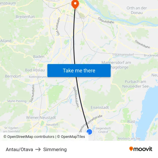 Antau/Otava to Simmering map