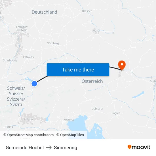 Gemeinde Höchst to Simmering map