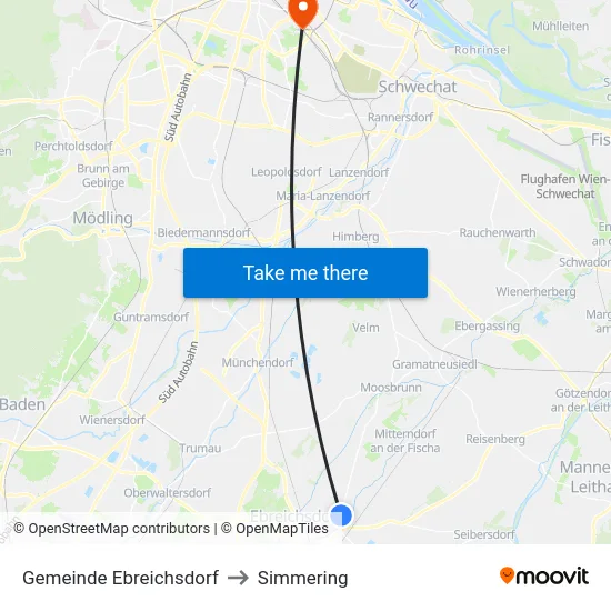 Gemeinde Ebreichsdorf to Simmering map