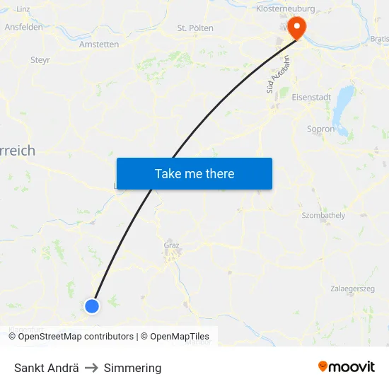 Sankt Andrä to Simmering map