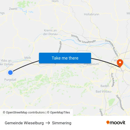 Gemeinde Wieselburg to Simmering map