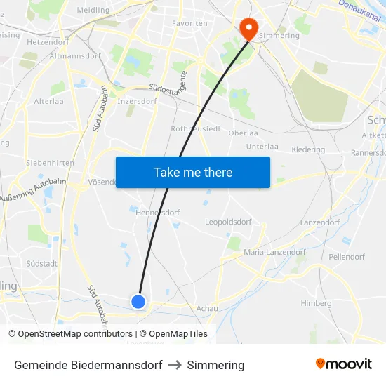 Gemeinde Biedermannsdorf to Simmering map