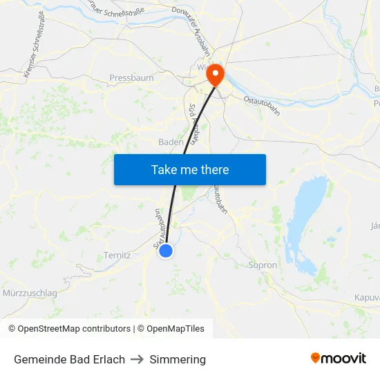 Gemeinde Bad Erlach to Simmering map