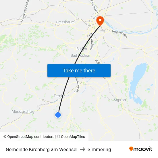 Gemeinde Kirchberg am Wechsel to Simmering map