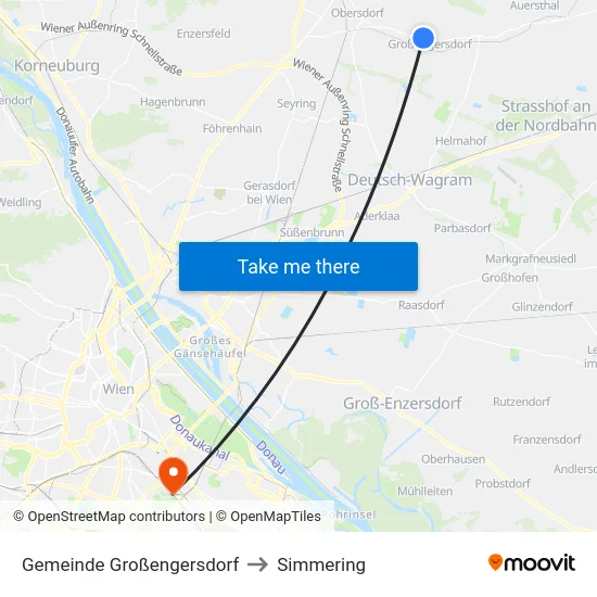Gemeinde Großengersdorf to Simmering map