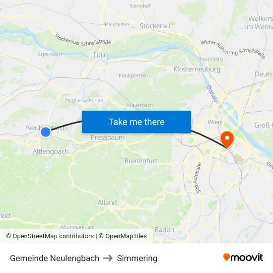 Gemeinde Neulengbach to Simmering map