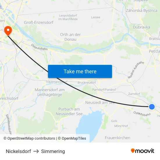 Nickelsdorf to Simmering map