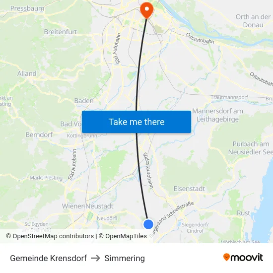 Gemeinde Krensdorf to Simmering map