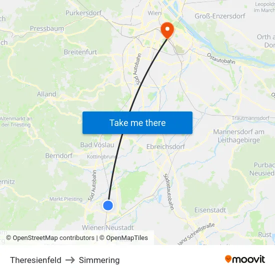 Theresienfeld to Simmering map