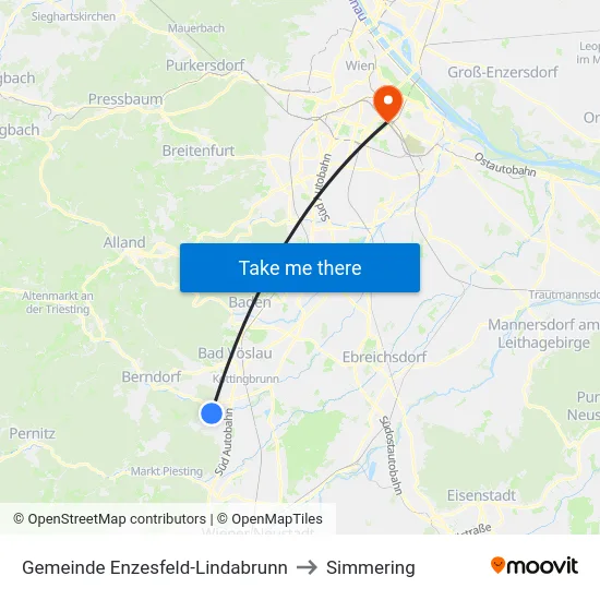 Gemeinde Enzesfeld-Lindabrunn to Simmering map