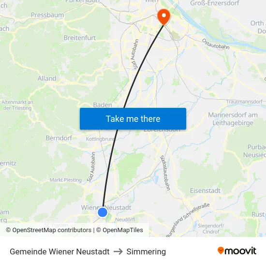 Gemeinde Wiener Neustadt to Simmering map