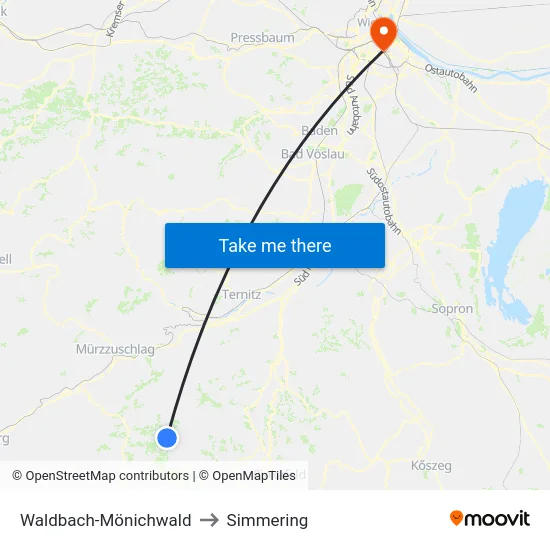 Waldbach-Mönichwald to Simmering map