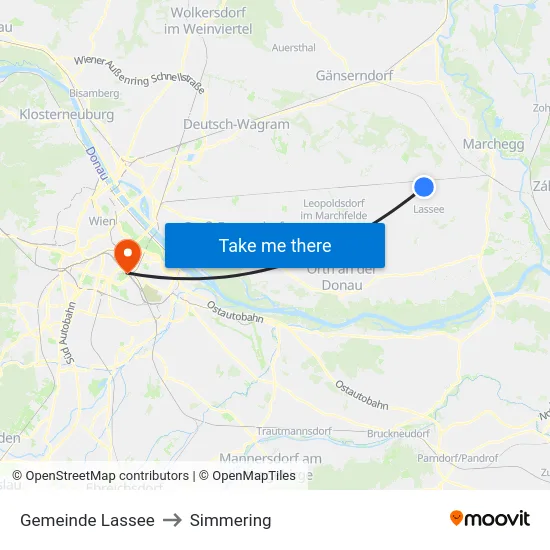 Gemeinde Lassee to Simmering map