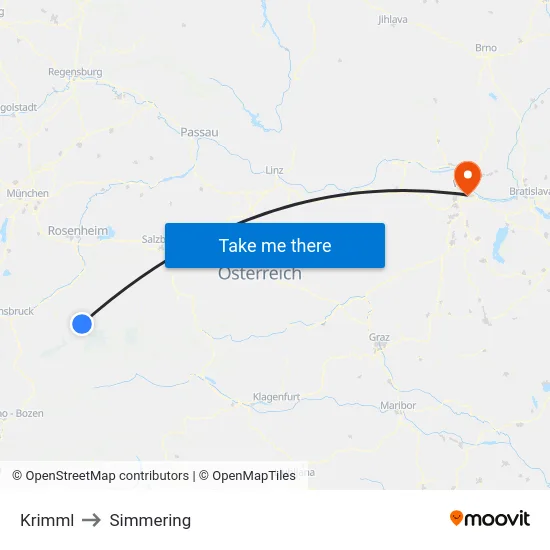 Krimml to Simmering map