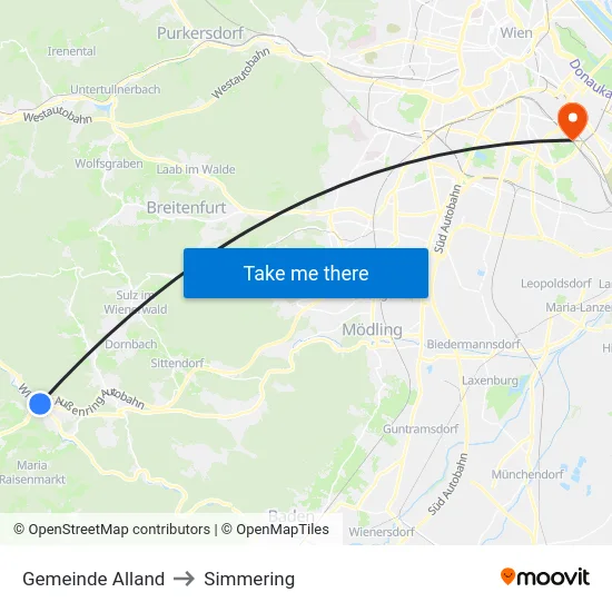 Gemeinde Alland to Simmering map