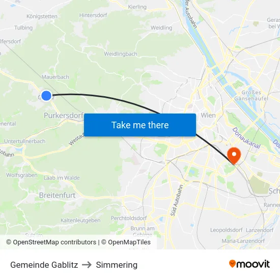Gemeinde Gablitz to Simmering map