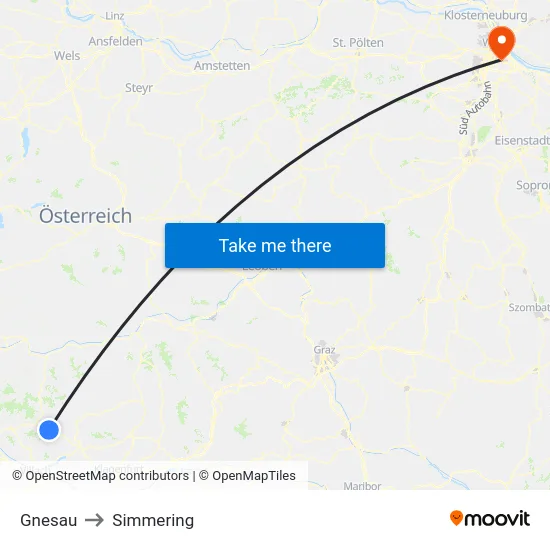 Gnesau to Simmering map