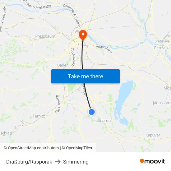 Draßburg/Rasporak to Simmering map