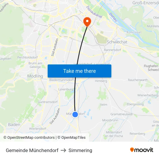 Gemeinde Münchendorf to Simmering map
