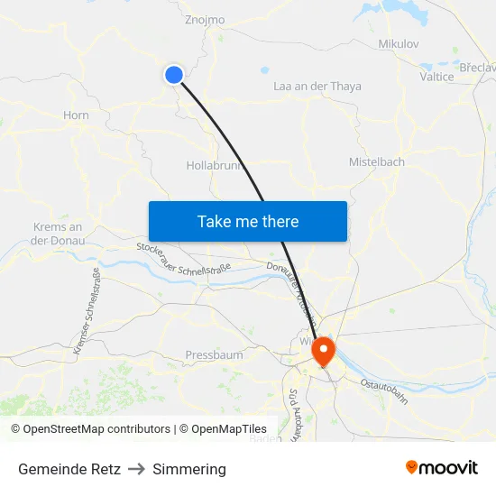 Gemeinde Retz to Simmering map