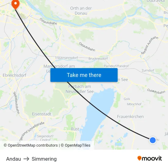 Andau to Simmering map