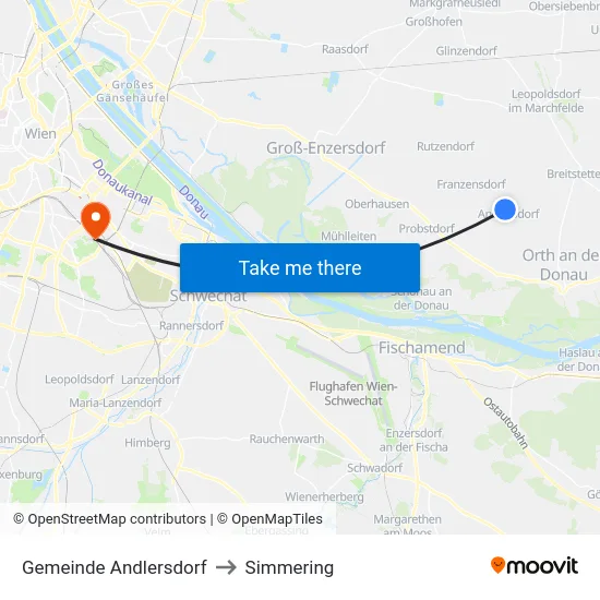 Gemeinde Andlersdorf to Simmering map