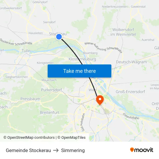 Gemeinde Stockerau to Simmering map