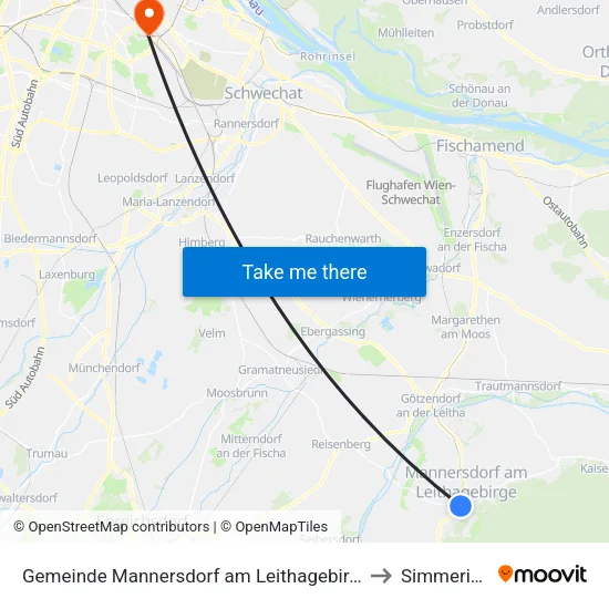 Gemeinde Mannersdorf am Leithagebirge to Simmering map