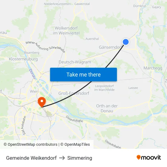 Gemeinde Weikendorf to Simmering map