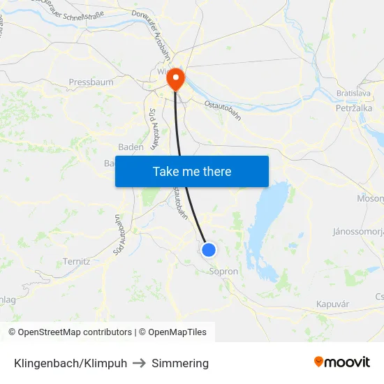 Klingenbach/Klimpuh to Simmering map